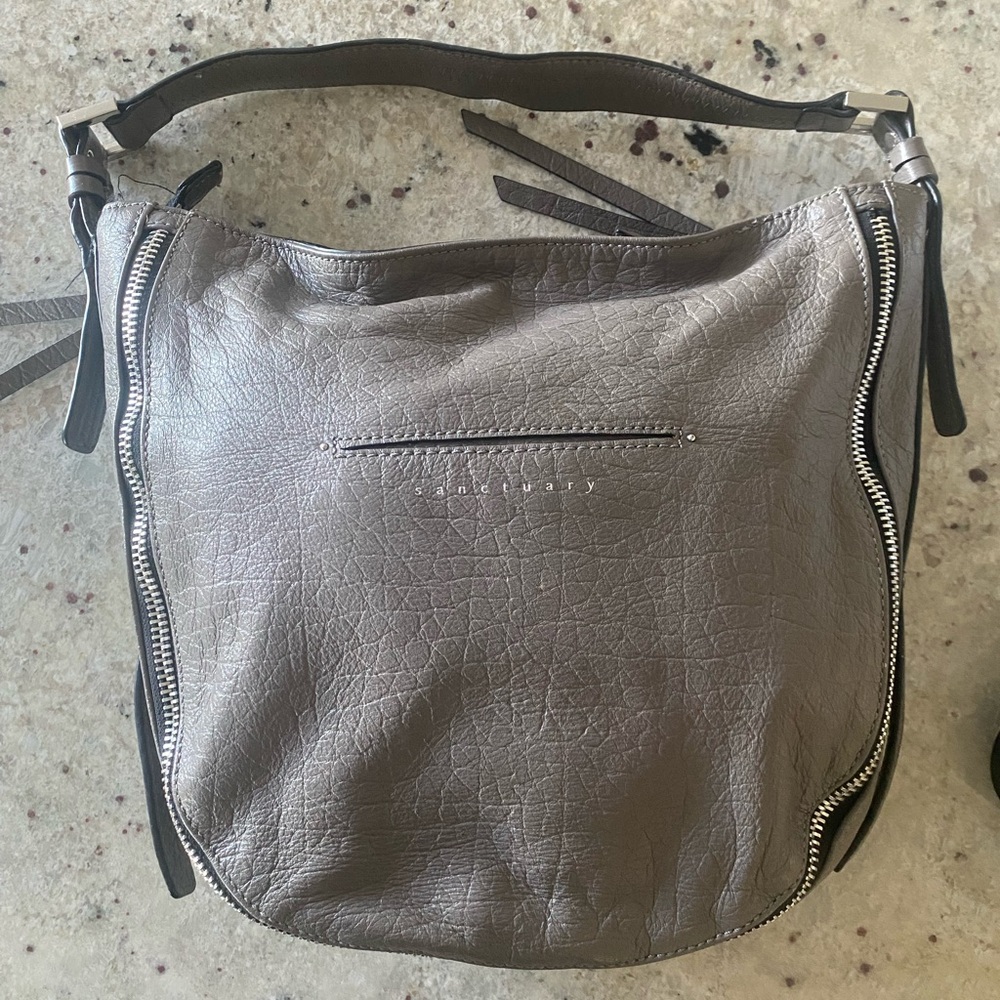 Sanctuary Large Gray Leather Bag With Outer Pockets